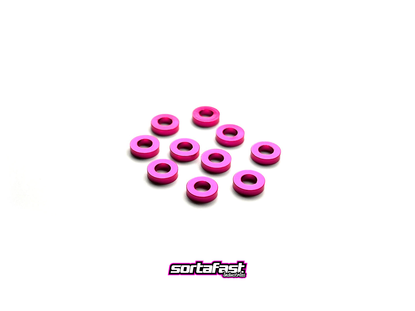 Hot pink aluminum shims - 3x6x1.5mm
