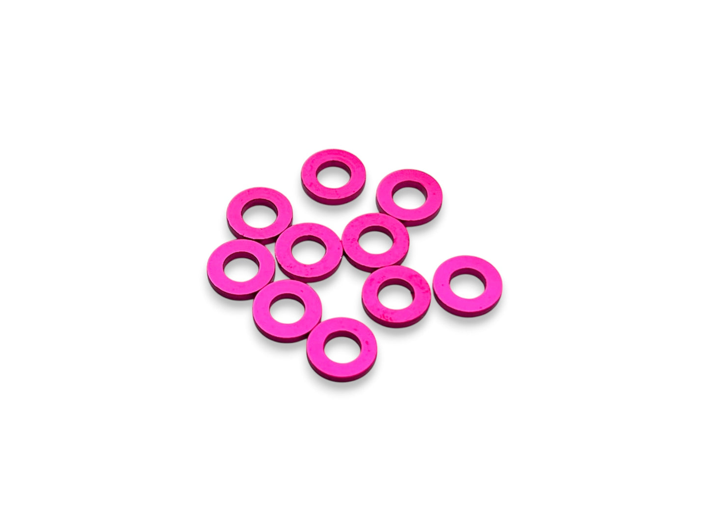 Sortafast 3 × 6 × 1.0 mm aluminum shims in hot pink anodized finish, 10-piece pack.