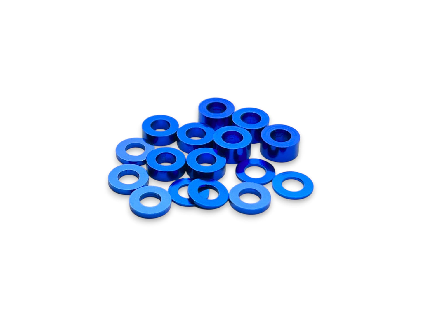 Sortafast 3 × 6 mm aluminum shim assortment in red anodized finish, 16-piece kit with multiple thicknesses.