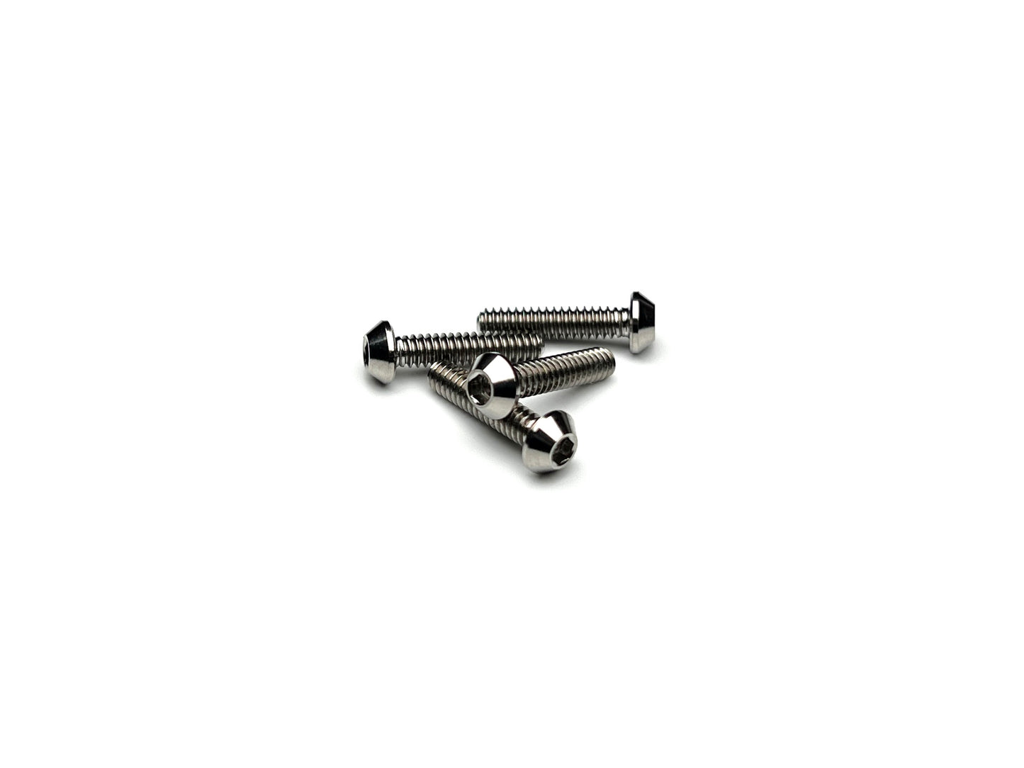 Sortafast 4-40 titanium button head screws – natural finish, set of four on white background