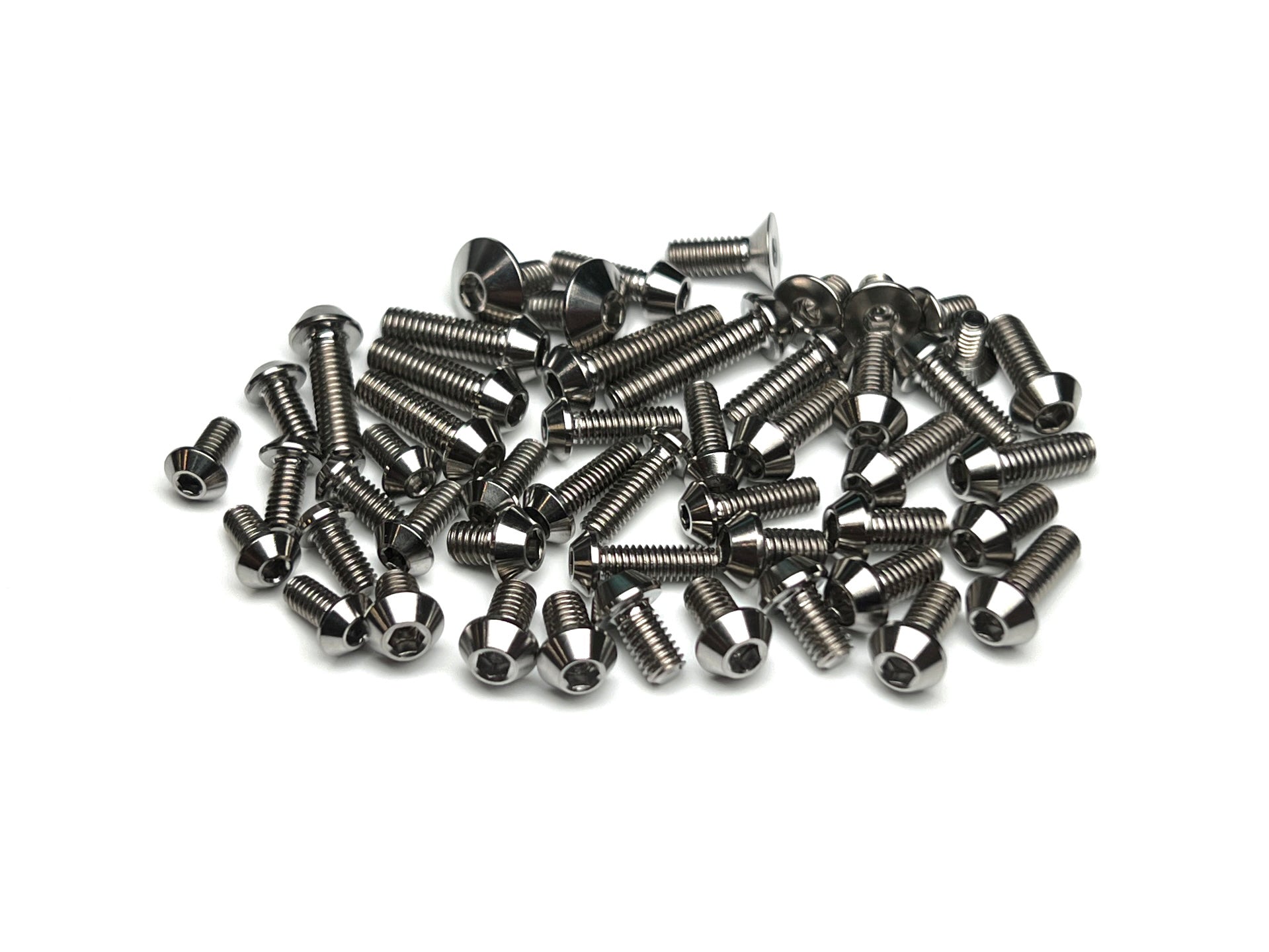 Sortafast XRAY X10 ’26 Titanium Topside Screw Kit – 49pc natural finish button head, countersunk, king, and cap screws.