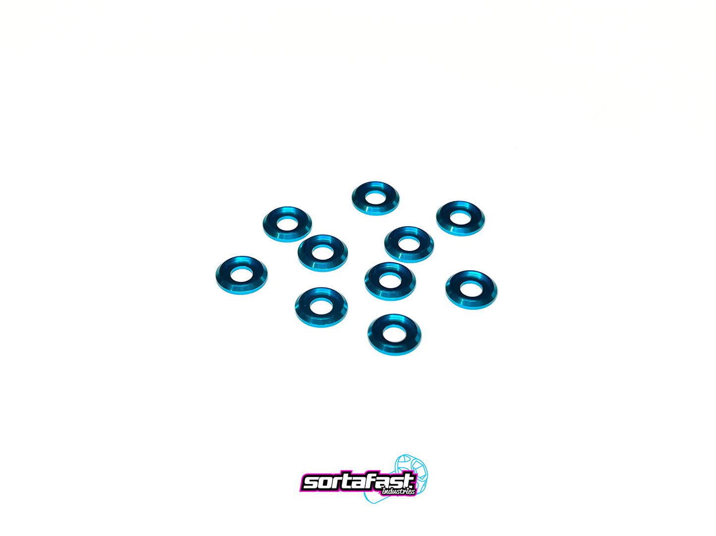 Bright blue aluminum button washers