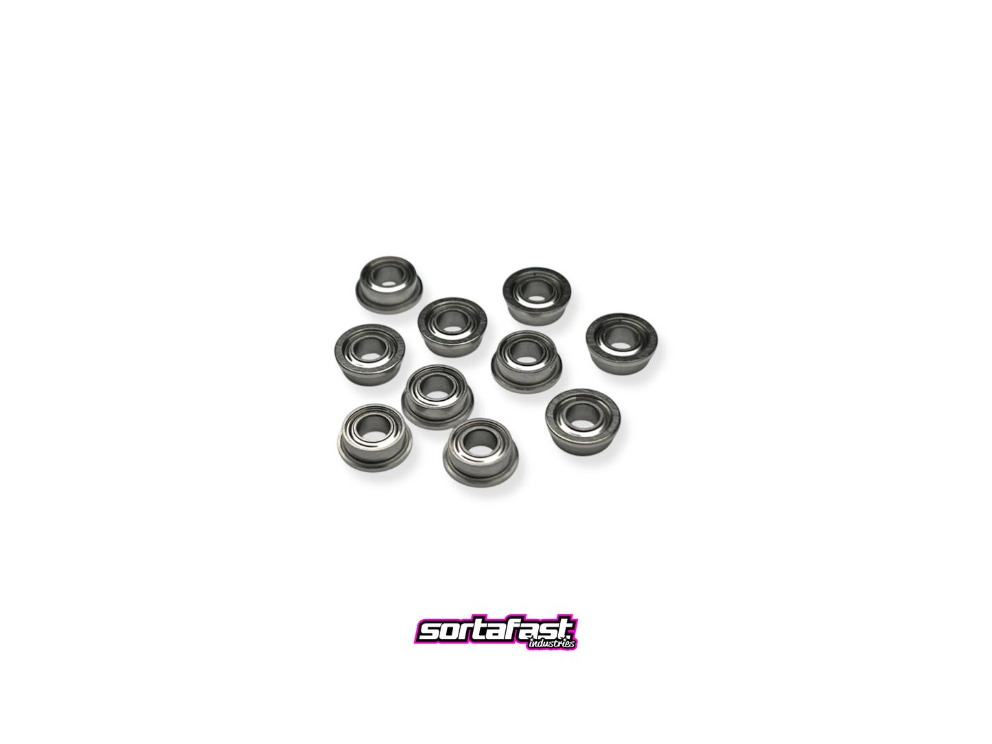 Sortafast hybrid ceramic bearings 3x6x2.5mm – flanged, pre-oiled, and race-ready. Shown on a white background with the sortafast logo