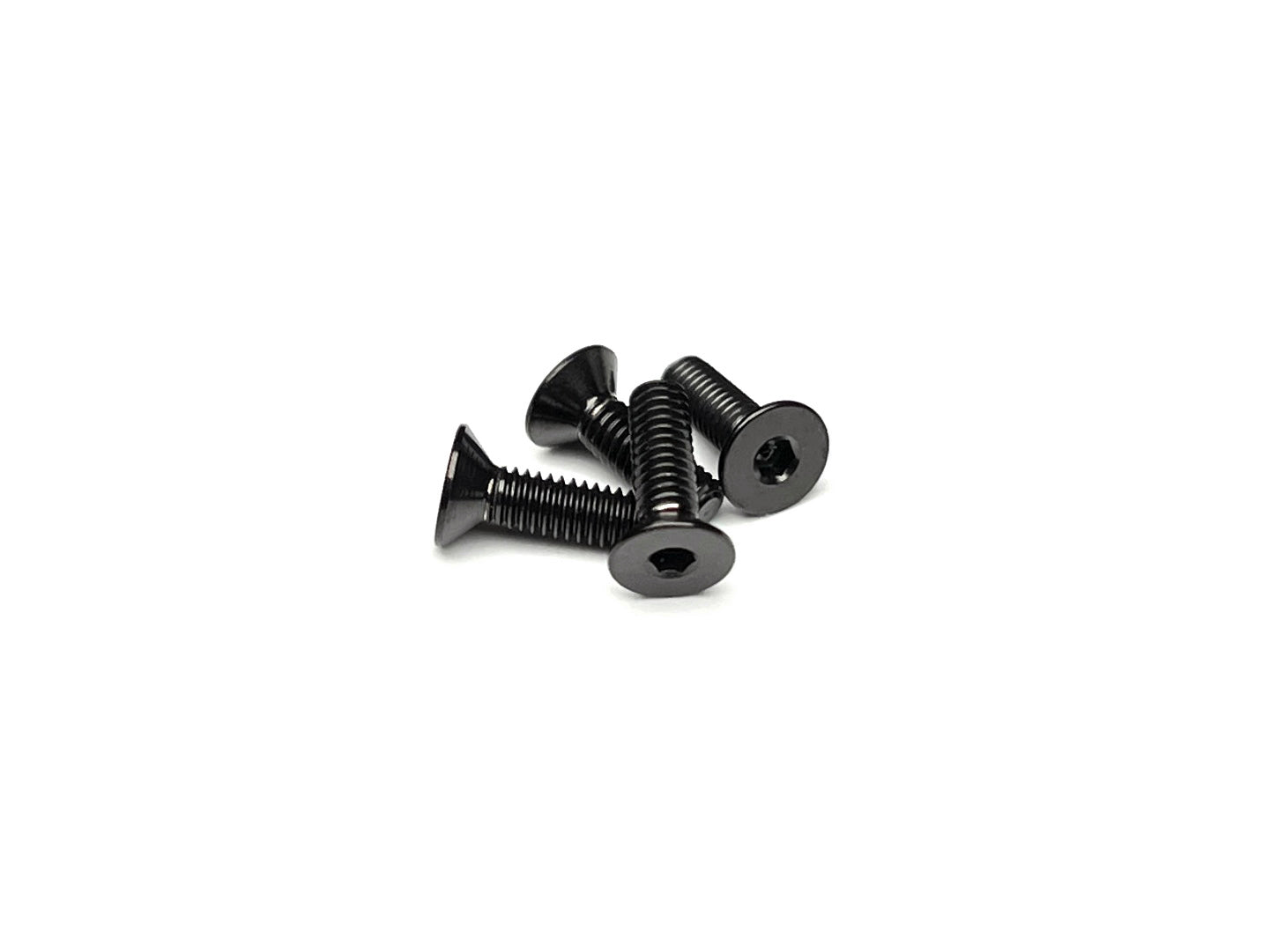 Sortafast M2 stealth black titanium countersunk screws – 4pk Grade 5 (6Al-4V) with 1.5 mm hex drive and flush fit design for 1/28-scale RC cars.