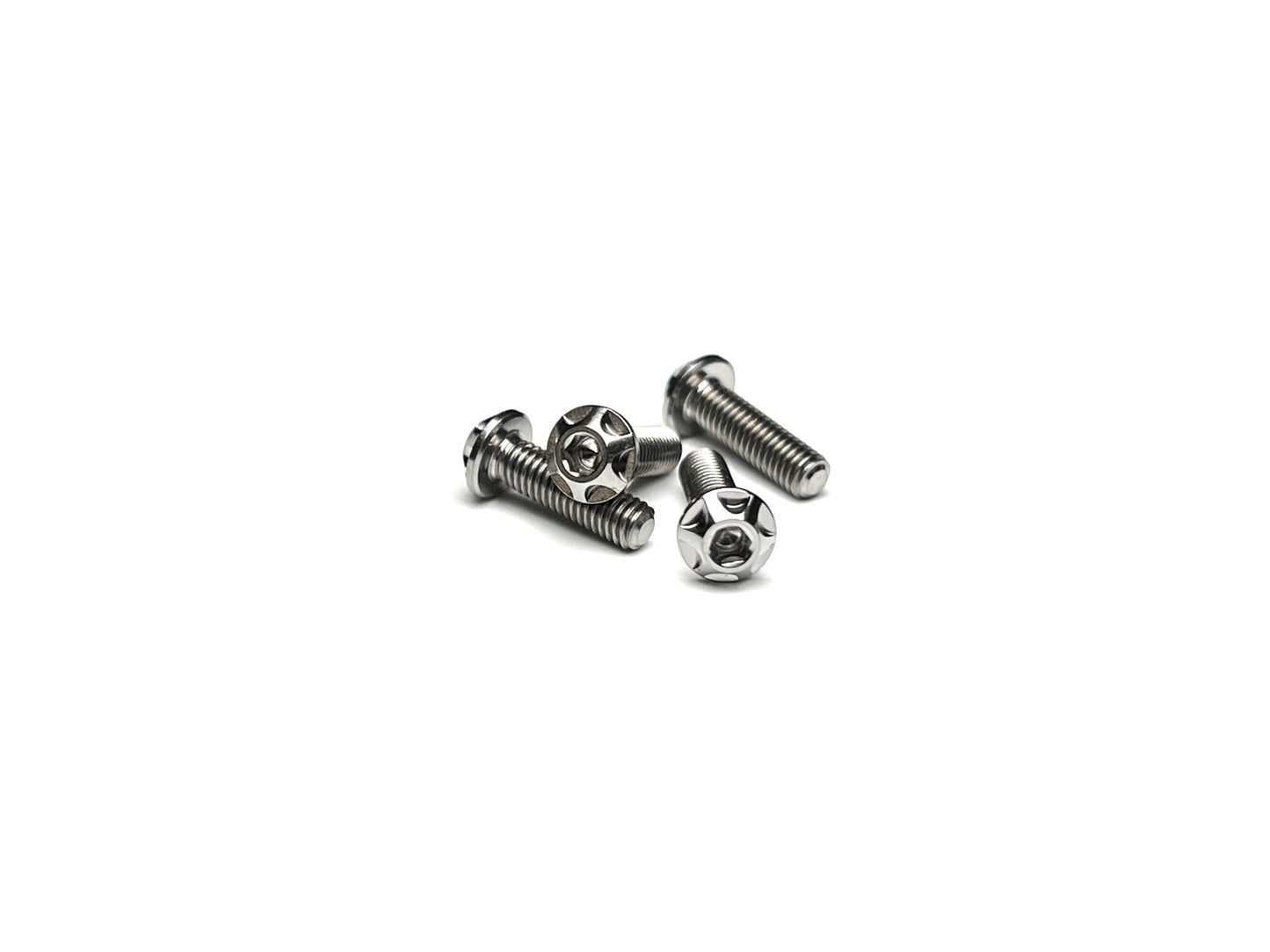 Sortafast Hexcix M3 titanium button head screws – 4-pack, natural finish, shown on white background
