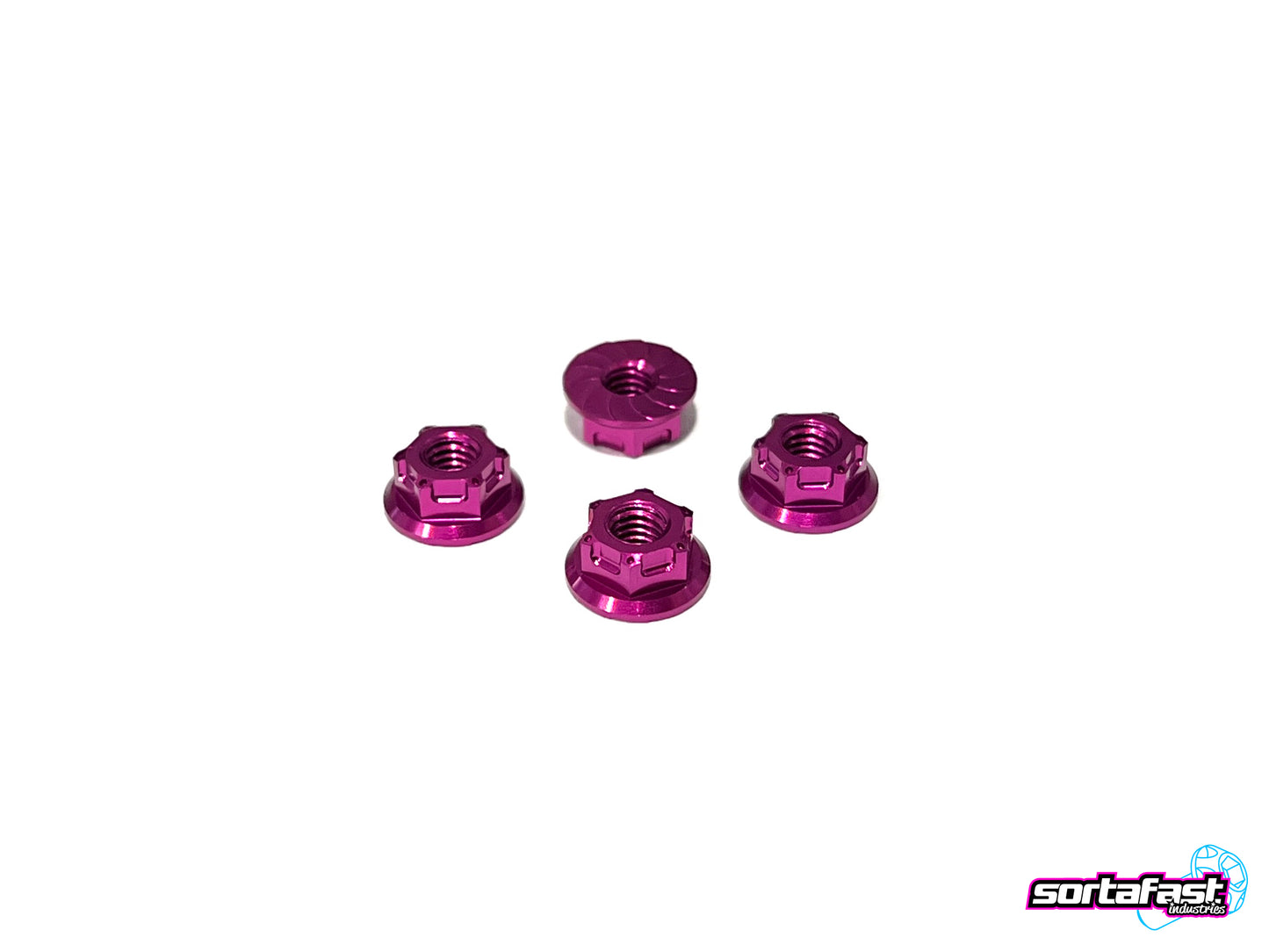 Sortafast Hexcix Aluminum Nuts - M4 flanged - Purple