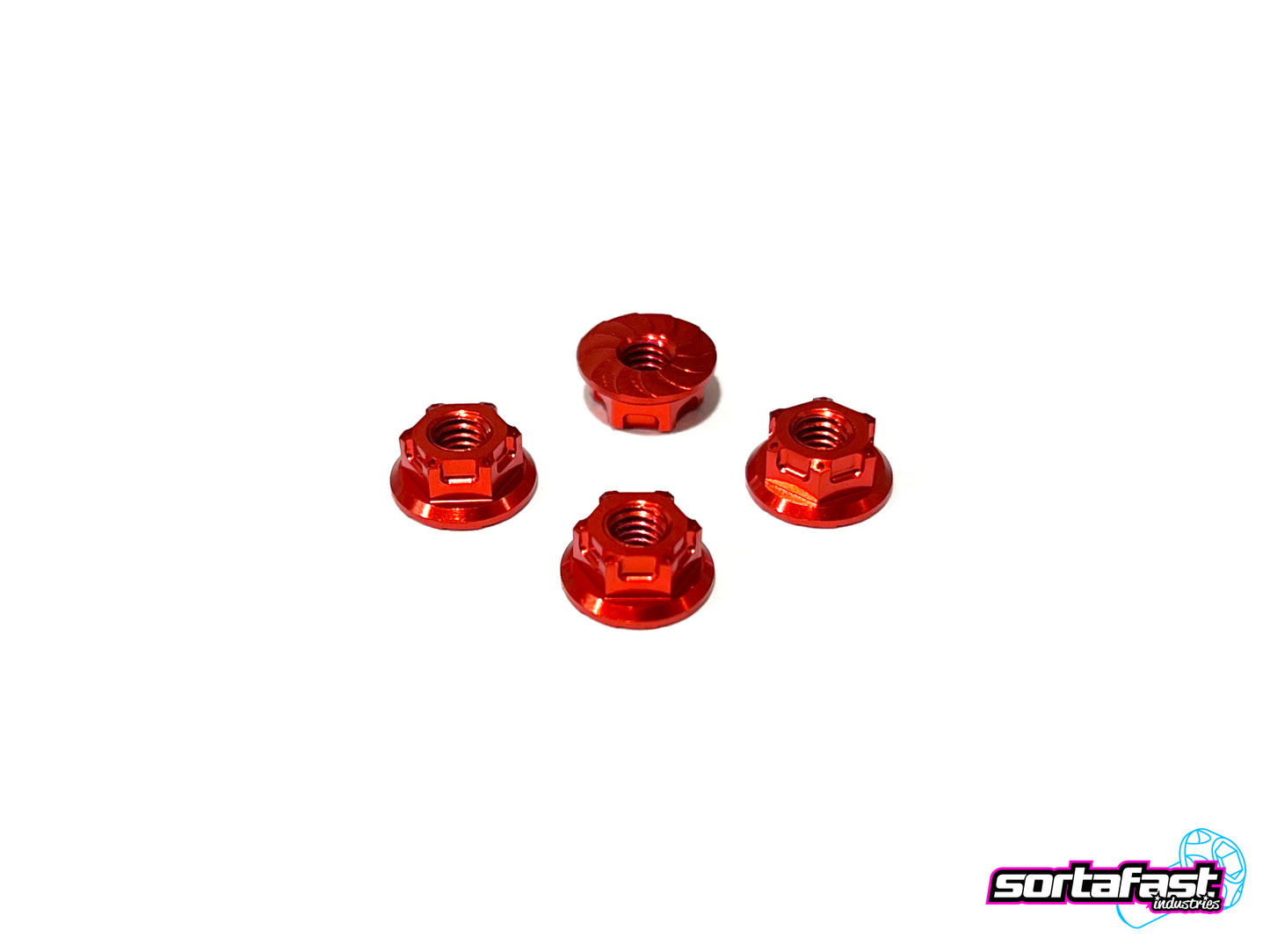 Sortafast Hexcix Aluminum Nuts - M4 flanged - Red