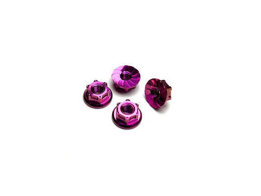 Sortafast Titanium Wheel Nuts - Hexcix M4 Flanged & Serrated - Pink/Purple (4pc)