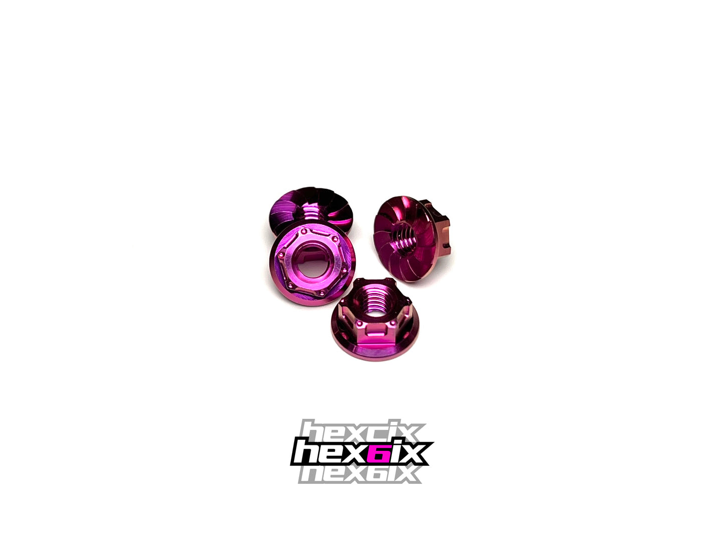 Sortafast Titanium Wheel Nuts - Hexcix M4 Flanged & Serrated - Pink/Purple (4pc)
