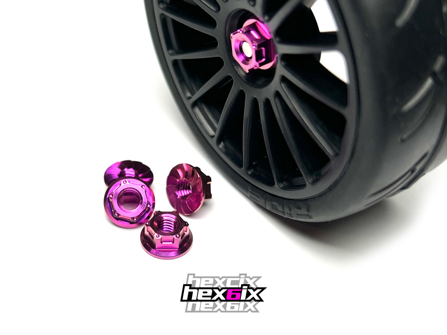 Sortafast Titanium Wheel Nuts - Hexcix M4 Flanged & Serrated - Pink/Purple (4pc)
