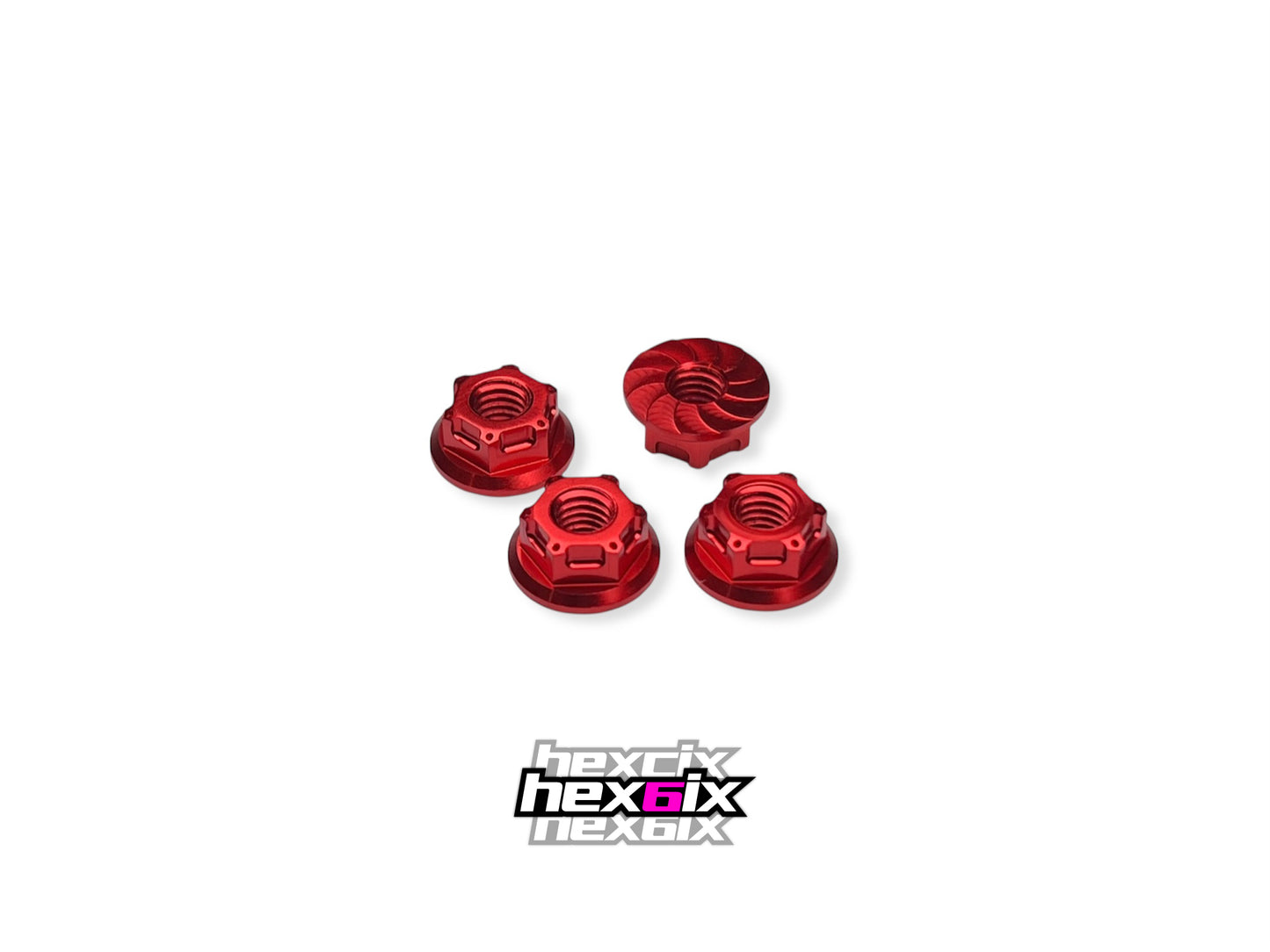 Sortafast Aluminum Nuts - Hexcix M4 flanged - Red