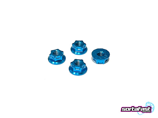 Sortafast Hexcix Aluminum Nuts - M4 flanged - Light Blue