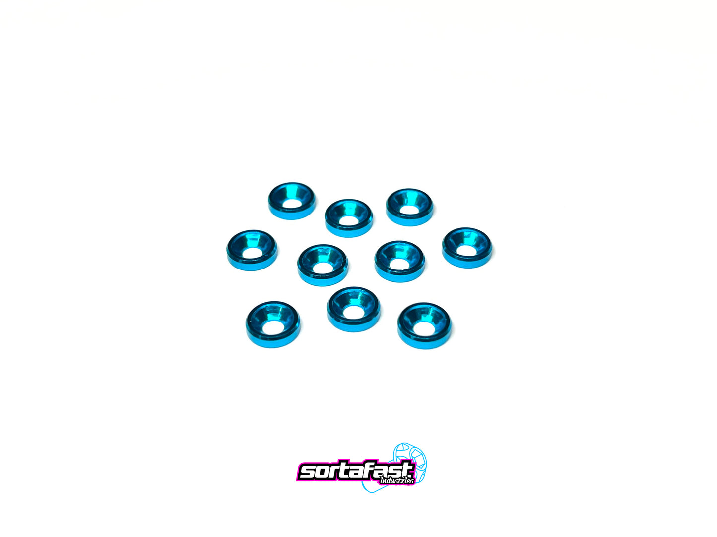 Bright blue aluminum m3 countersink washers
