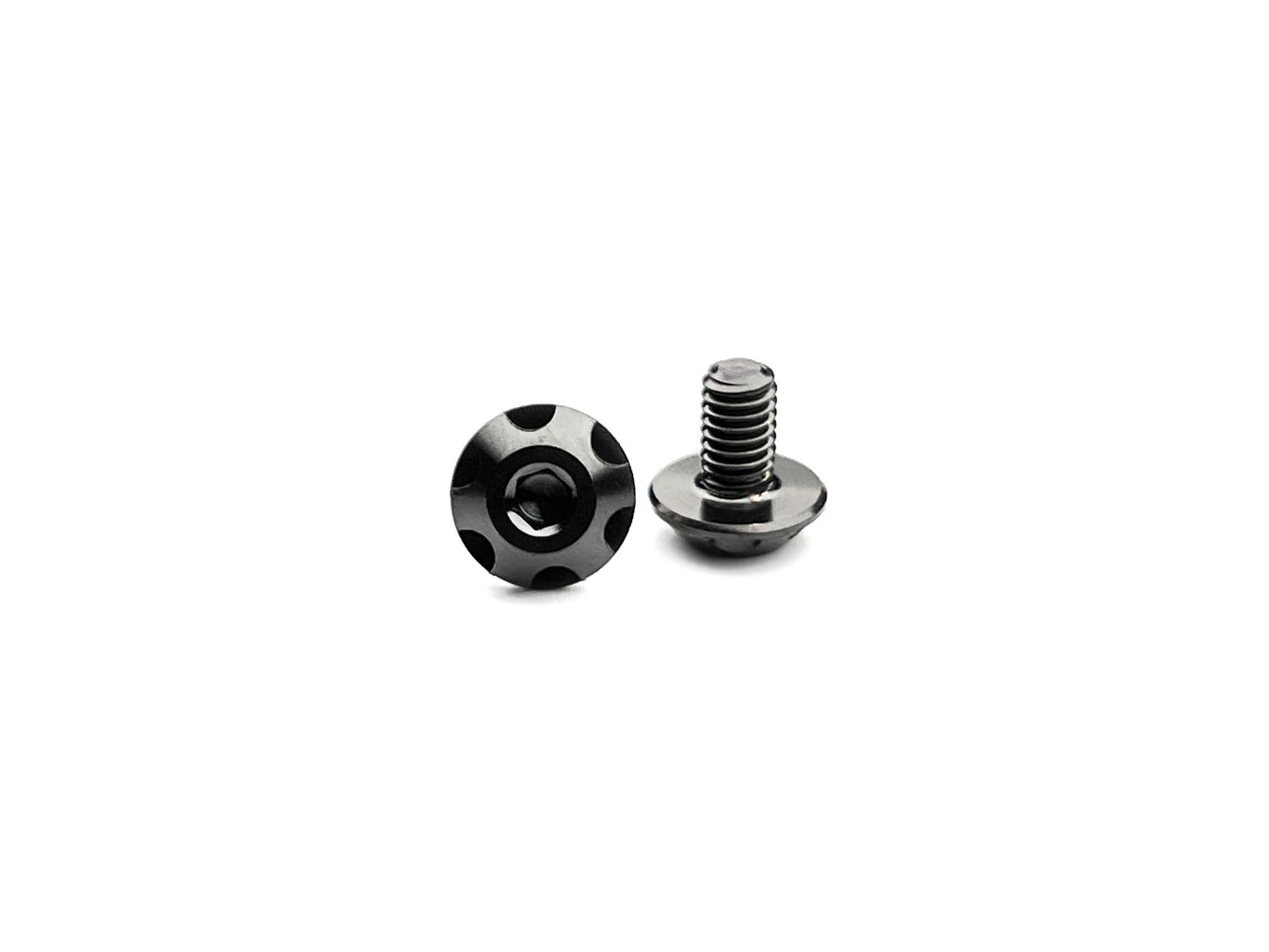 Sortafast Hexcix King Head M3 titanium screws in Stealth Black PVD finish with 7mm head, 2-pack.