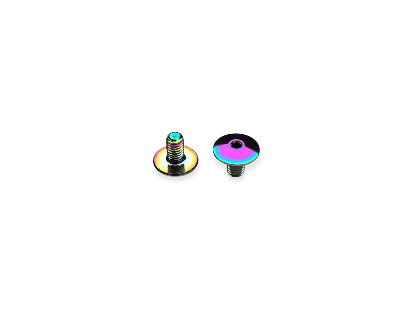Sortafast M3 Lowrider King Head titanium screws – 2-pack in oil slick finish, displayed on white background. Colorful low-profile RC hardware.