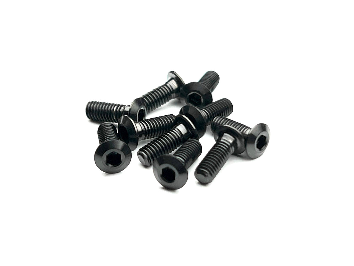 Sortafast Lowrider M3 titanium button head screws in Stealth Black PVD finish. 10 pack of low profile titanium screws.