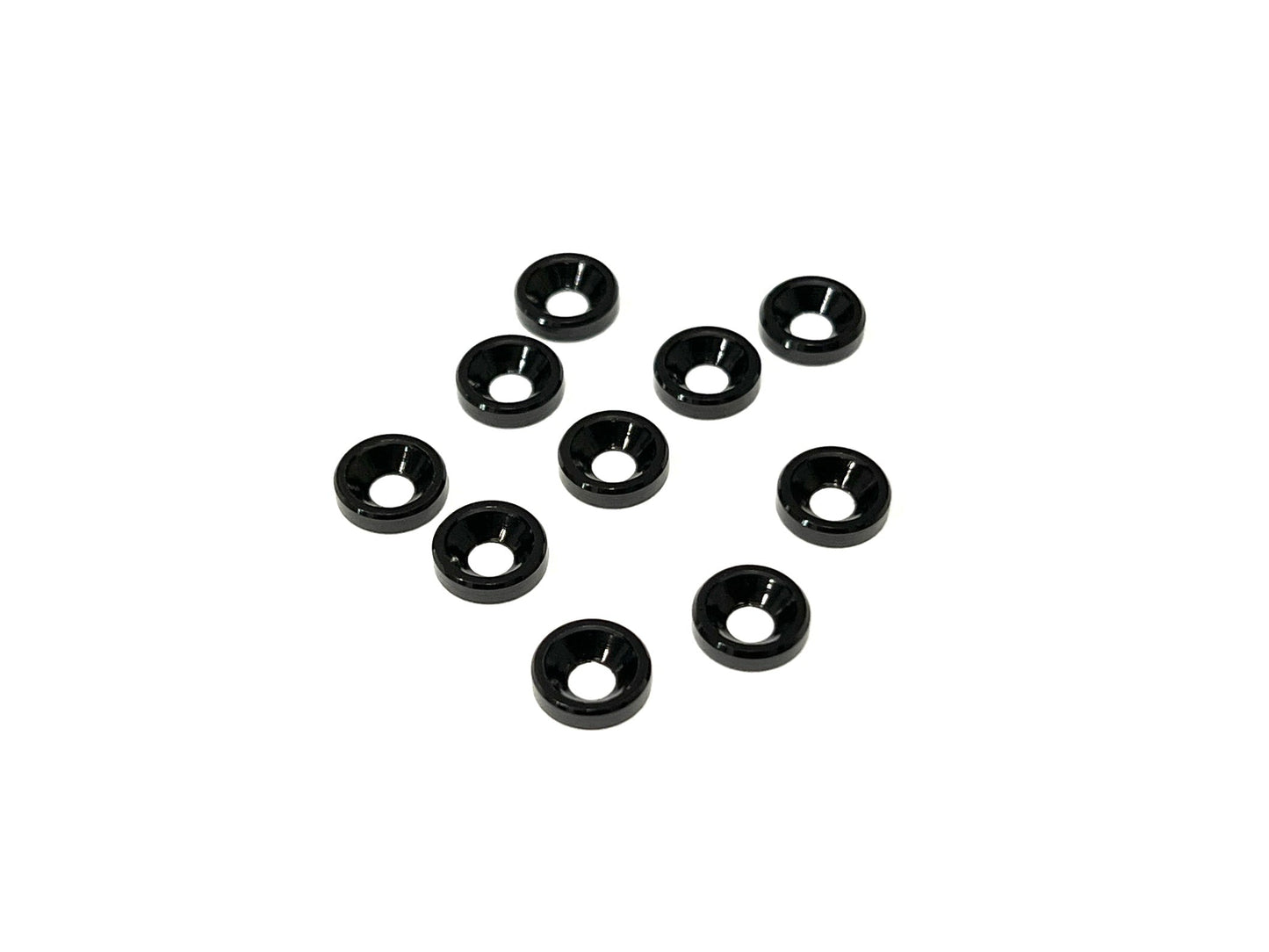 Sortafast M3 aluminum countersink washers in stealth black anodized finish, 8mm OD, 10-piece pack.