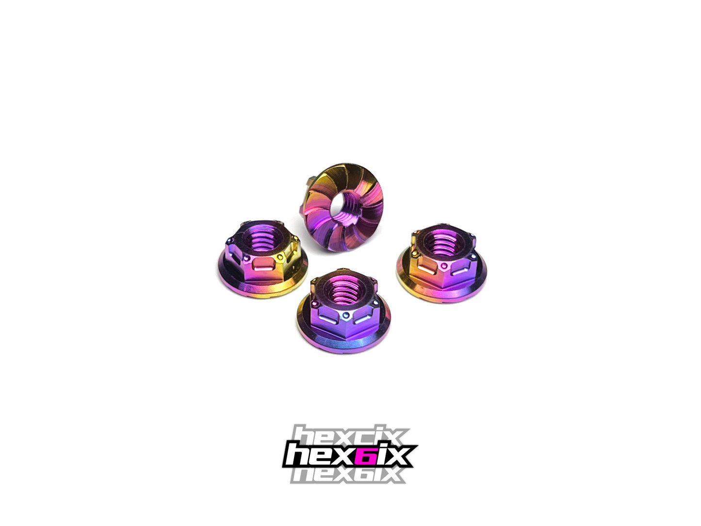 Sortafast Hexcix Titanium Wheel Nuts - M4 Flanged & Serrated - Hyper Berry (4pc)