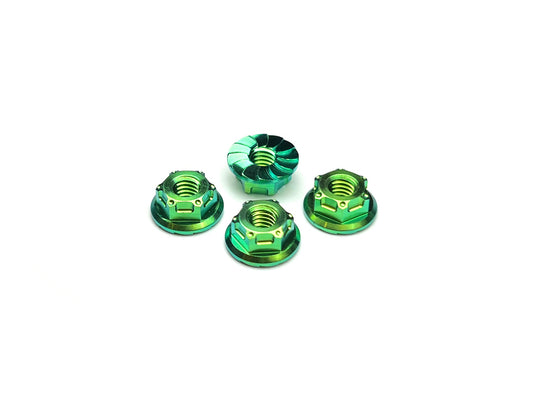Sortafast Titanium Wheel Nuts - Hexcix M4 Flanged & Serrated - Lime/Green (4pc)