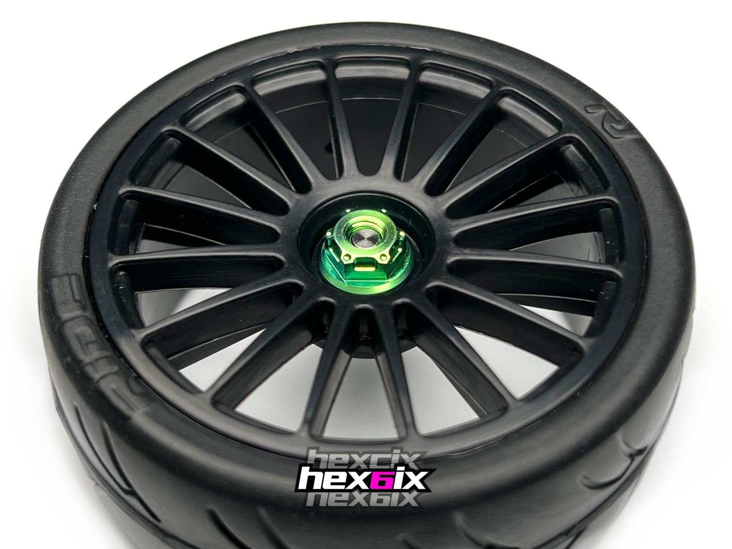 Sortafast Titanium Wheel Nuts - Hexcix M4 Flanged & Serrated - Lime/Green (4pc)