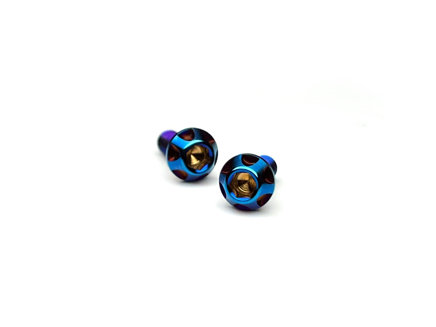 Sortafast Hexcix M3 x 8mm titanium motor screws in Burnt blue PVD finish with 6mm head, 2-pack.
