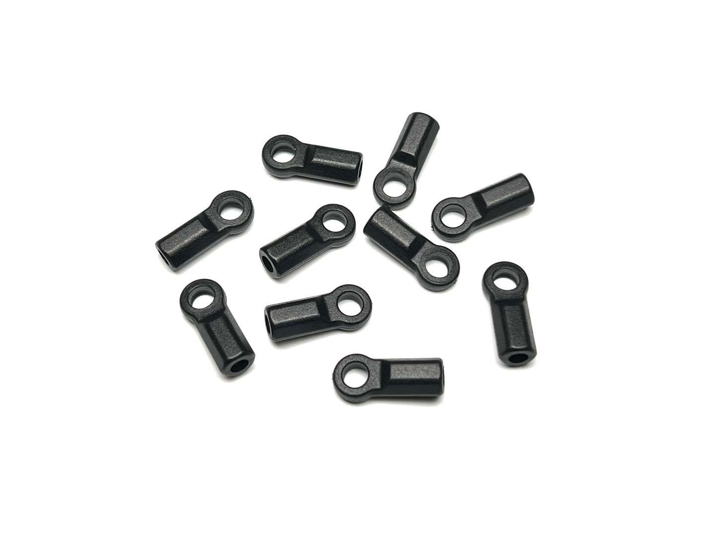 Set of ten Sortafast RC rod ends for 4.3mm ball studs shown on white background.