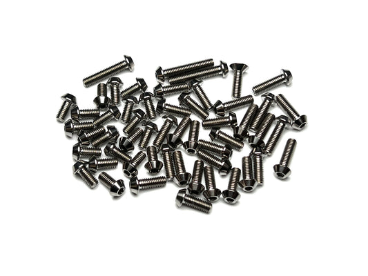 Sortafast Titanium Topside Screw Kit – 53-piece natural titanium button head and countersunk screws for Team Associated TC8.