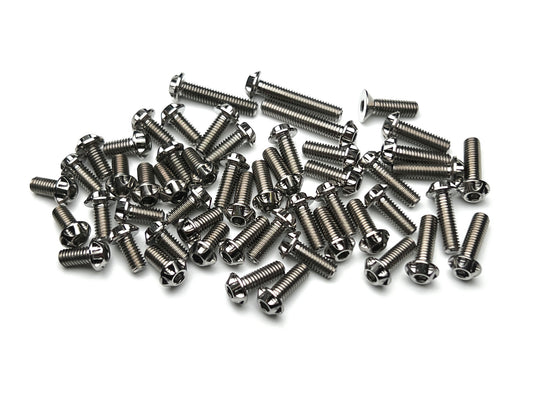 Sortafast Hexcix titanium topside screw kit for Team Associated TC8 – 53pc natural finish on white background