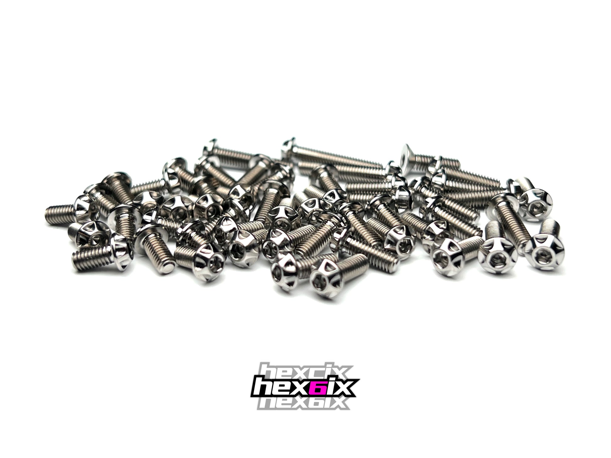 Sortafast Hexcix titanium topside screw kit for Team Associated TC8 – 53pc natural finish on white background