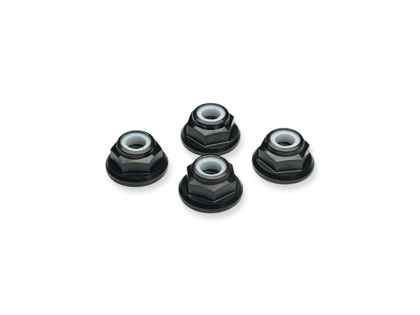 Sortafast M4 titanium flanged locknuts black finish on white background