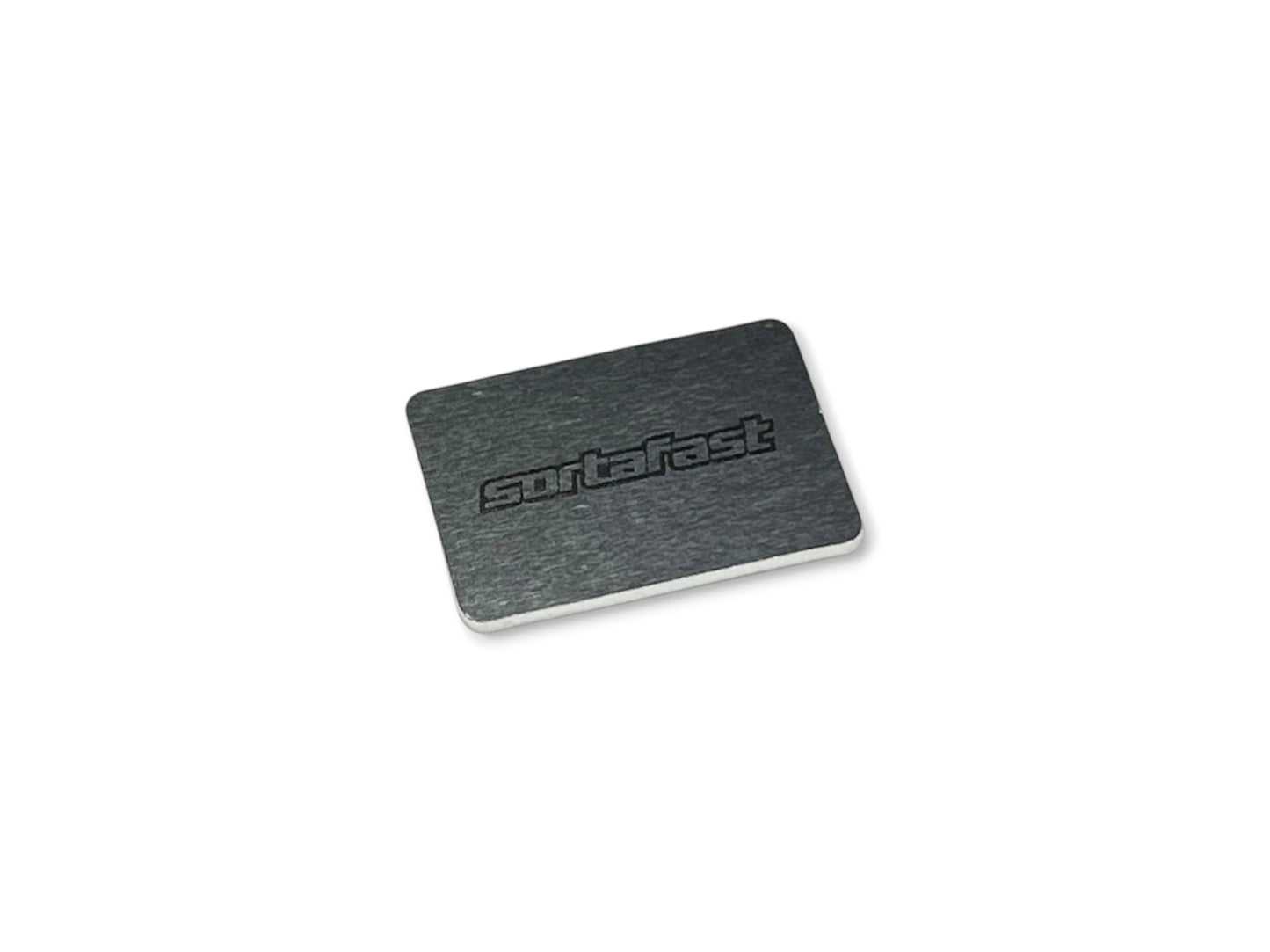 Sortafast 1:28 stainless steel electronics weight plate, 12 × 16 mm, approximately 1g for ESC and receiver mounting.
