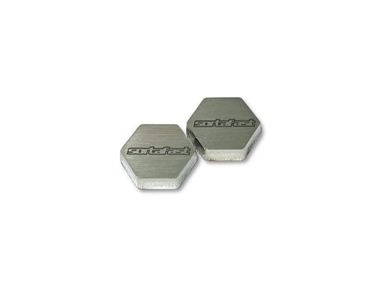 Sortafast Stainless Steel Chassis Weights – 2.5g (2pk) precision 3mm stainless steel RC weights, compact 11x12mm size. Shown on a white background.