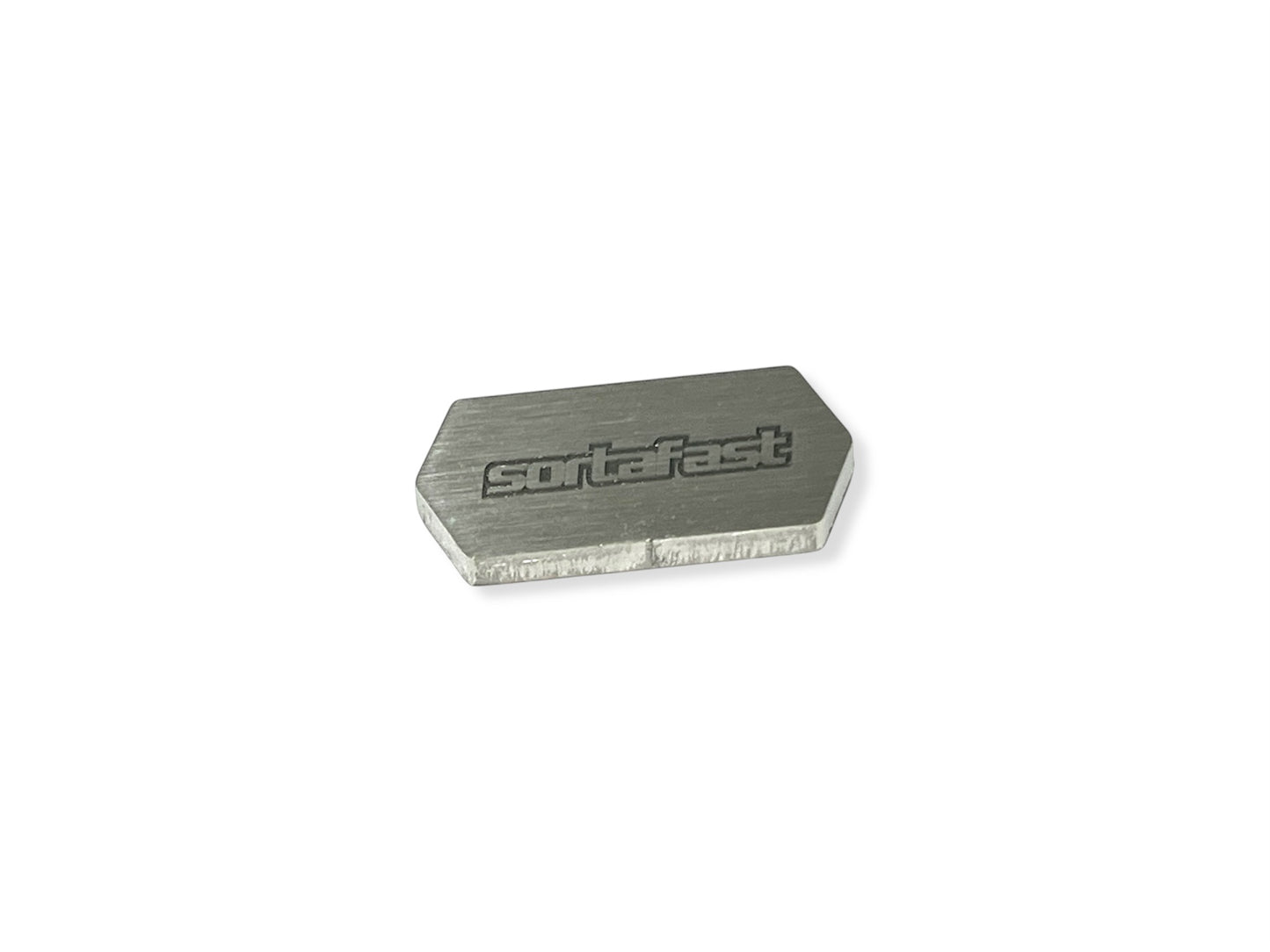 Sortafast Stainless Steel Chassis Weight – 5.5g precision-cut 3mm stainless steel weight for RC car balance tuning. Shown on white background.