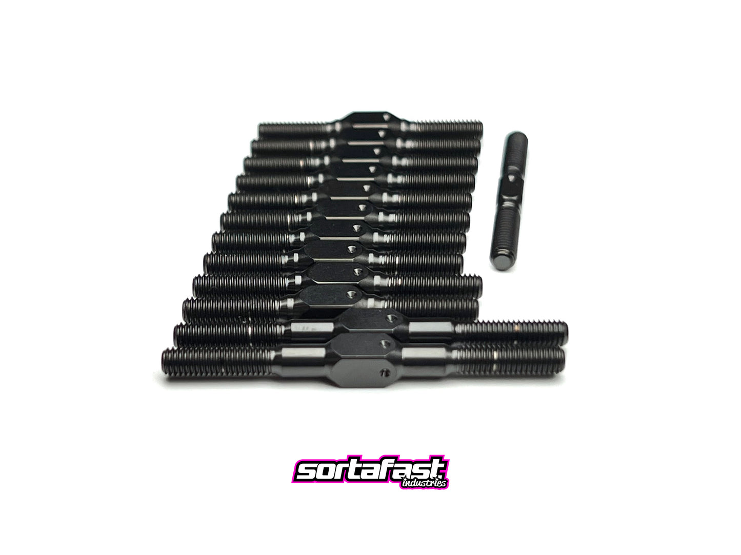 Sortafast stealth black titanium turnbuckle kit for XRAY X4 and X4F touring cars.