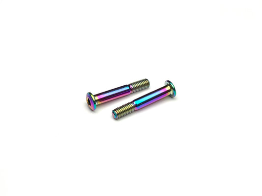 Oil slick titanium body stop screws (2pc) on white background