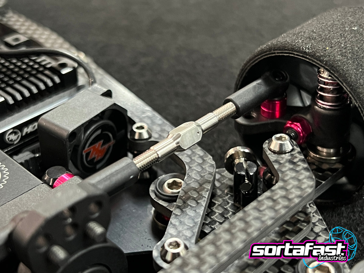 Sortafast titanium turnbuckles installed on XRAY X12 pan car