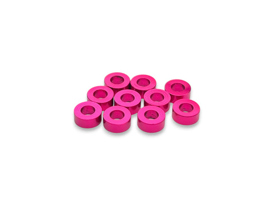 Sortafast 3 × 6 × 2.5 mm aluminum shims in hot pink anodized finish, 10-piece pack.