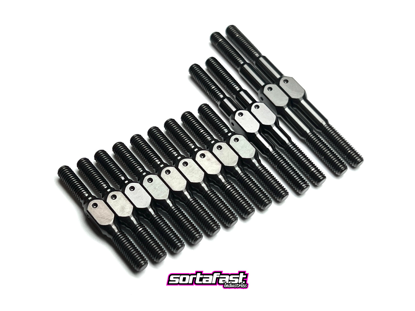 Sortafast stealth black titanium turnbuckle kit for Awesomatix A800 touring car.