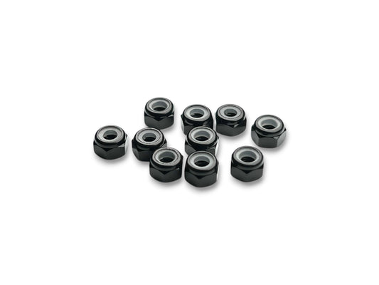 Sortafast aluminum locknuts. M3 nylon insert locknuts for RC applications. Black finish, 10pc
