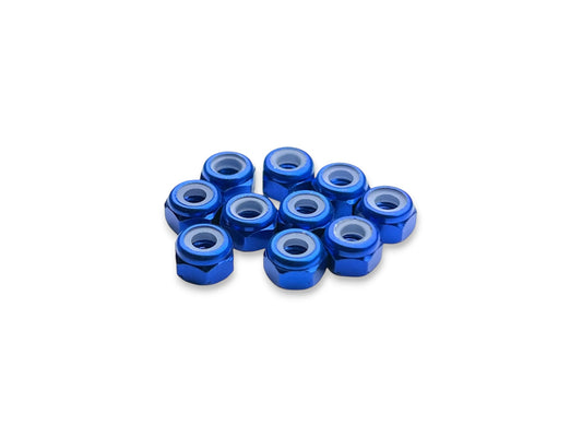 Sortafast M3 blue aluminum nylon locknuts 5.5mm hex RC racing 10 pack