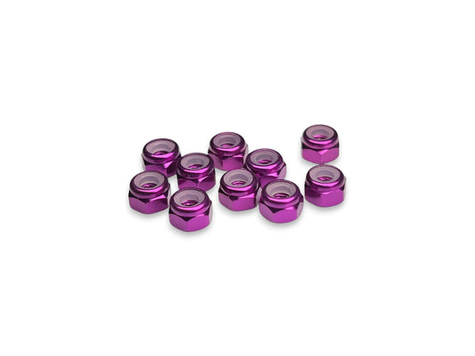 Sortafast M3 purple aluminum nylon locknuts 5.5mm hex RC racing 10 pack