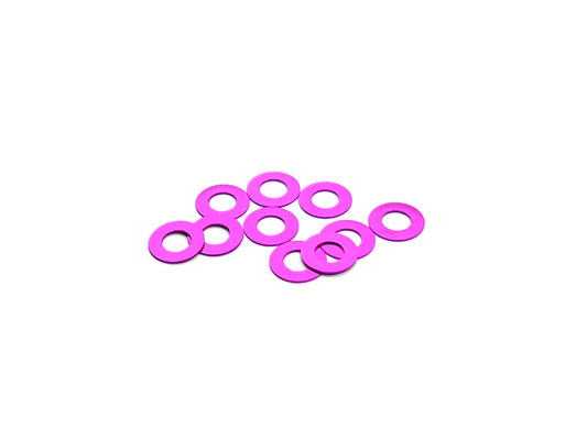 Sortafast 3 × 6 × 0.25 mm aluminum shims in purple anodized finish, 10-piece pack.