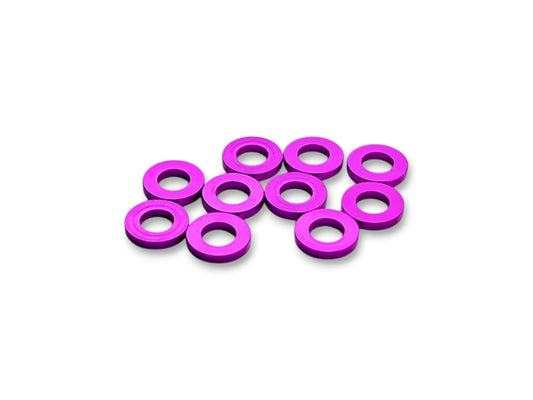 Sortafast 3 × 6 × 1.0 mm aluminum shims in purple anodized finish, 10-piece pack.