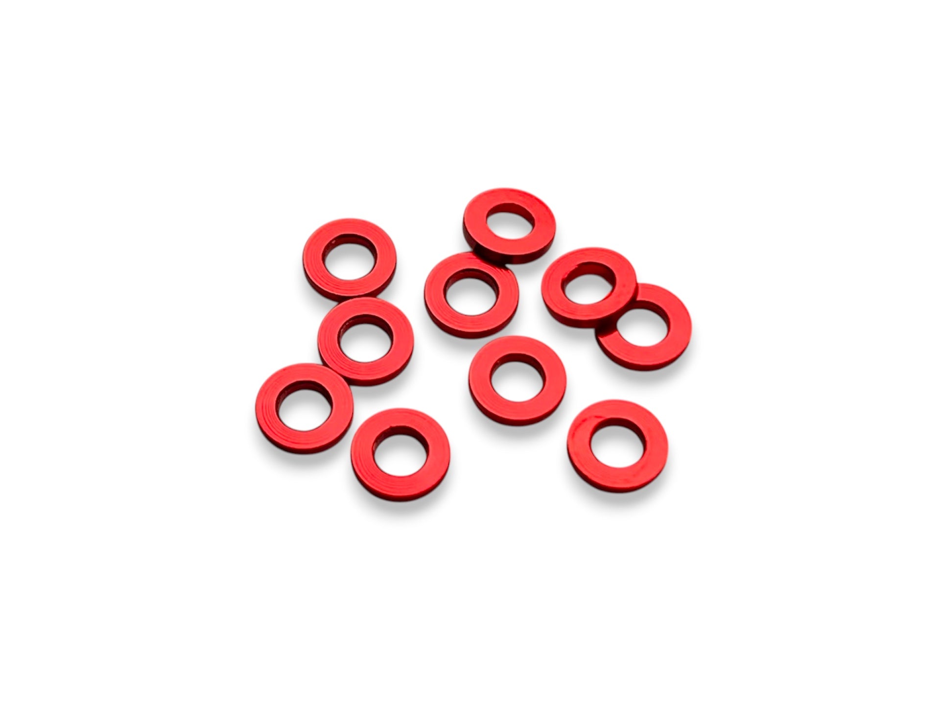 Sortafast 3 × 6 × 1.0 mm aluminum shims in red anodized finish, 10-piece pack.