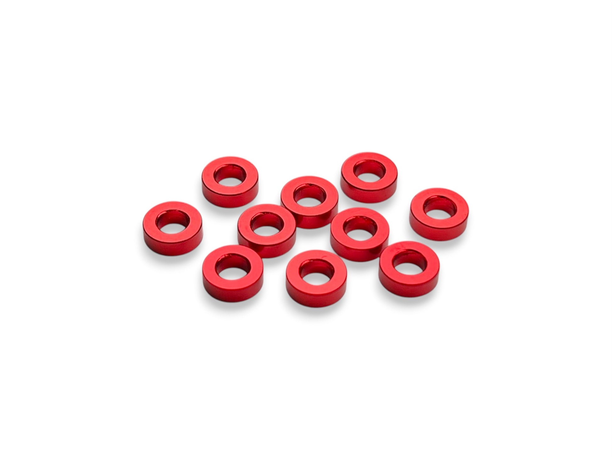 Sortafast 3 × 6 × 2.0 mm aluminum shims in red anodized finish, 10-piece pack.