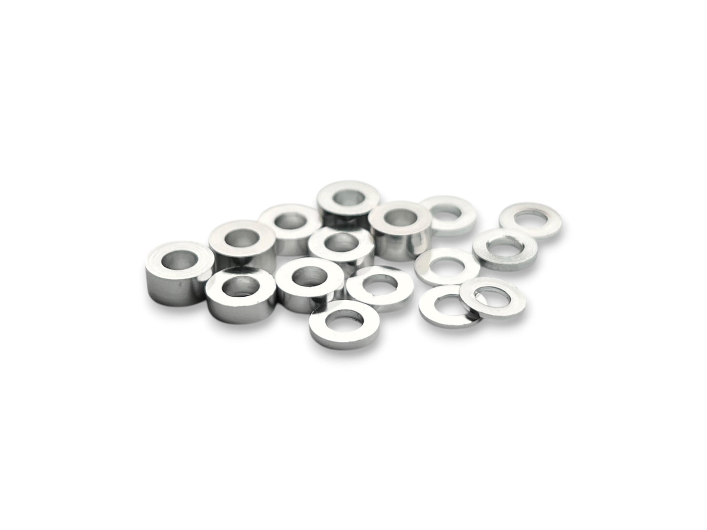 Sortafast 3 × 6 mm aluminum shim assortment in natural clear anodized finish, 16-piece kit with multiple thicknesses.