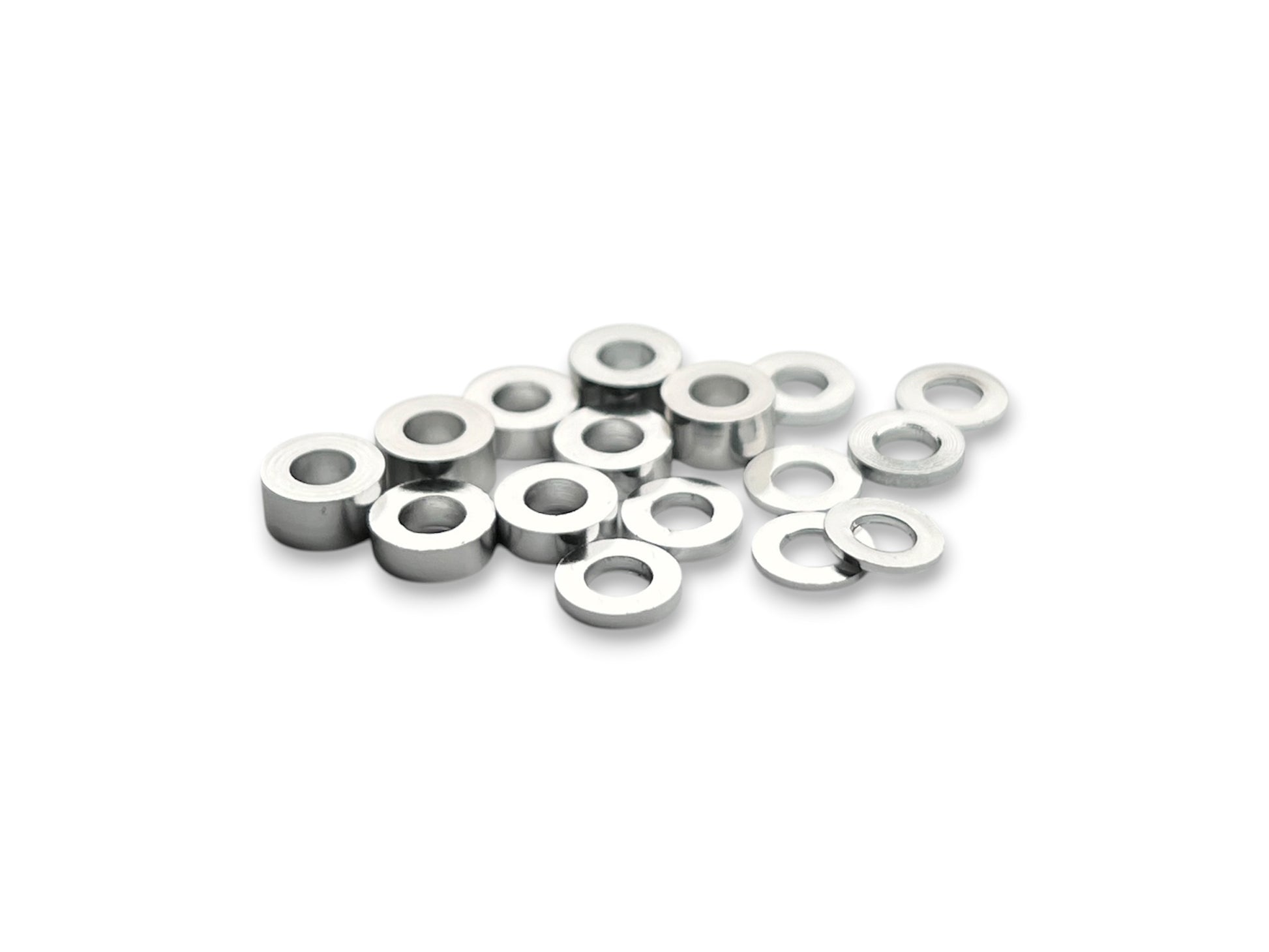 Sortafast 3 × 6 mm aluminum shim assortment in natural clear anodized finish, 16-piece kit with multiple thicknesses.