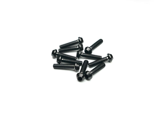 Sortafast M2 titanium button head screws in stealth black finish, 10-pack, precision-machined for RC racing and high-performance builds.