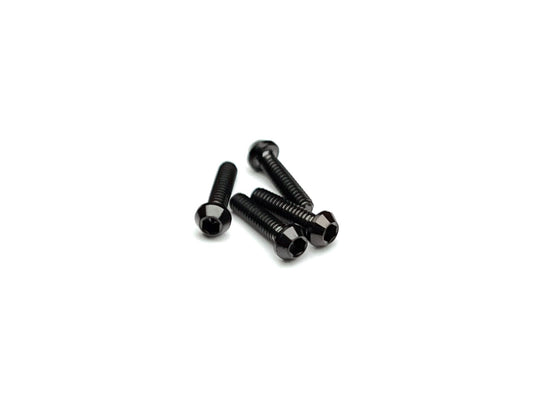 Sortafast M2 titanium button head screws in stealth black finish, 4-pack, precision-machined for RC racing and high-performance builds.