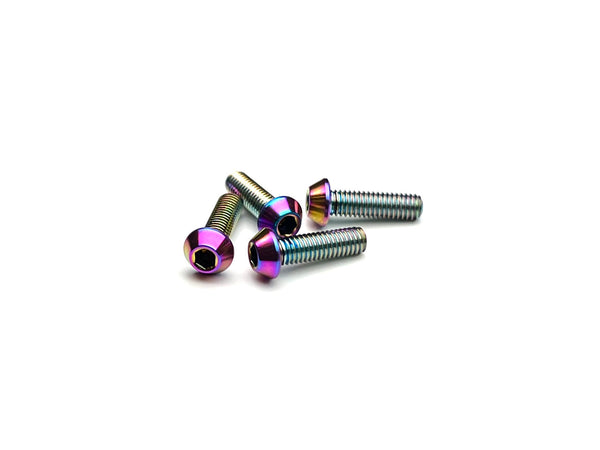 Sortafast M3 titanium button head screws (oil slick finish, 4pc) displayed on a clean white background.
